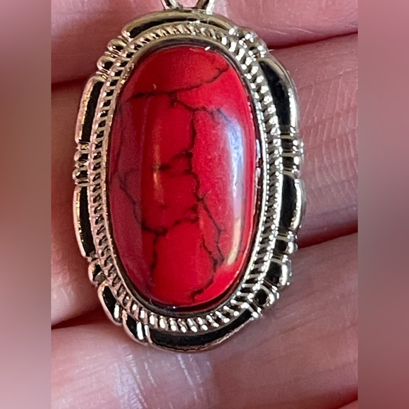 Jewelry Red Stone And Silver Metal Pendant Poshmark